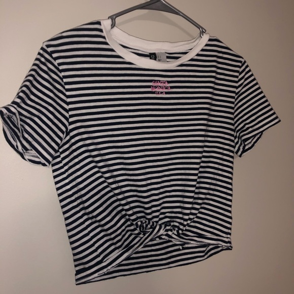 Cropped Striped Tee with Embroidery - Picture 2 of 3